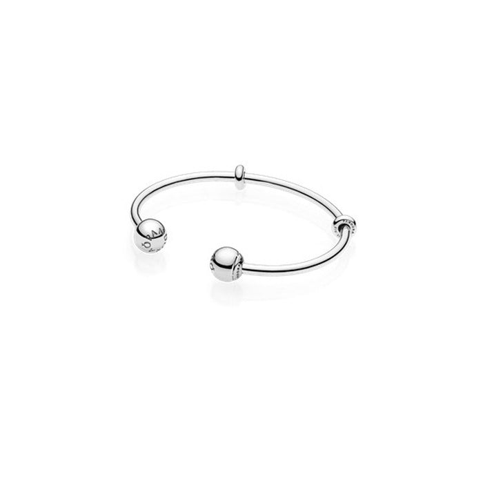 596477-3 Pandora Open bangle in sterling silver with interchangeable PANDORA logo end caps and stoppers