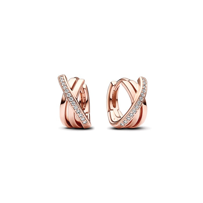 283150C01 Pandora 14k Rose gold-plated hoop earrings with clea