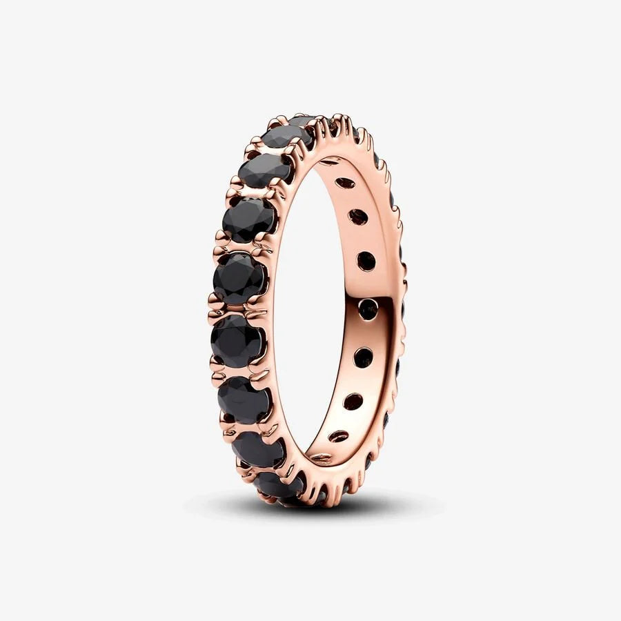 180050C02-52 Pandora 14k Rose gold-plated ring with black cystal