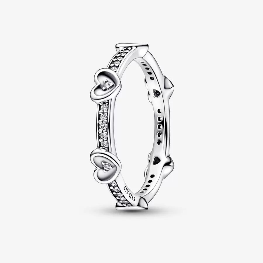 Pandora 192496C01-56 Hearts sterling silver ring with clear cubic Radiant Sparkling Hearts Ring SS23 Cycle A