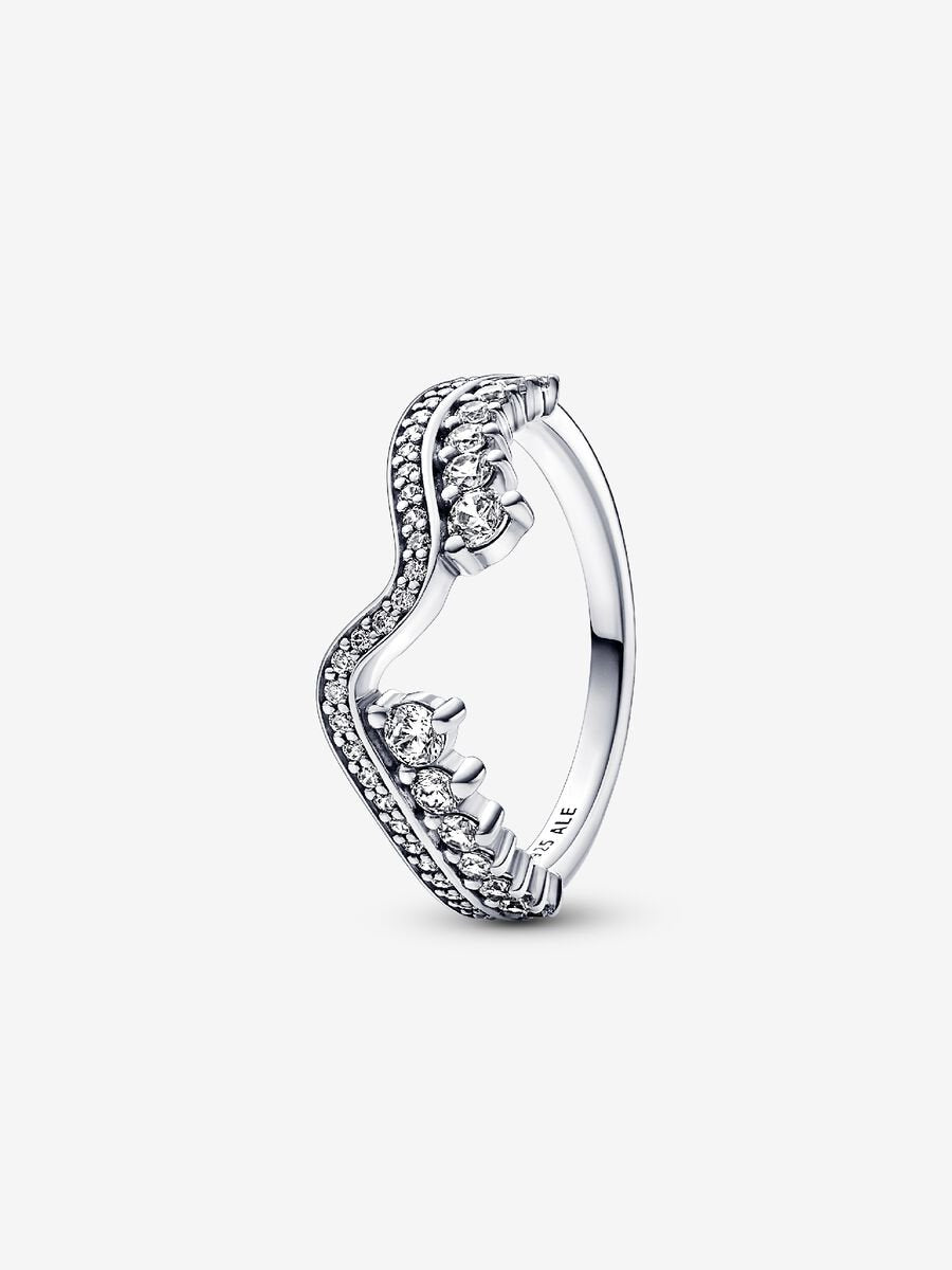 Pandora 192543C01-52 Wave sterling silver ring with clear cubic zi Sparkling Asymmetric Wave Ring SS23 Cycle A