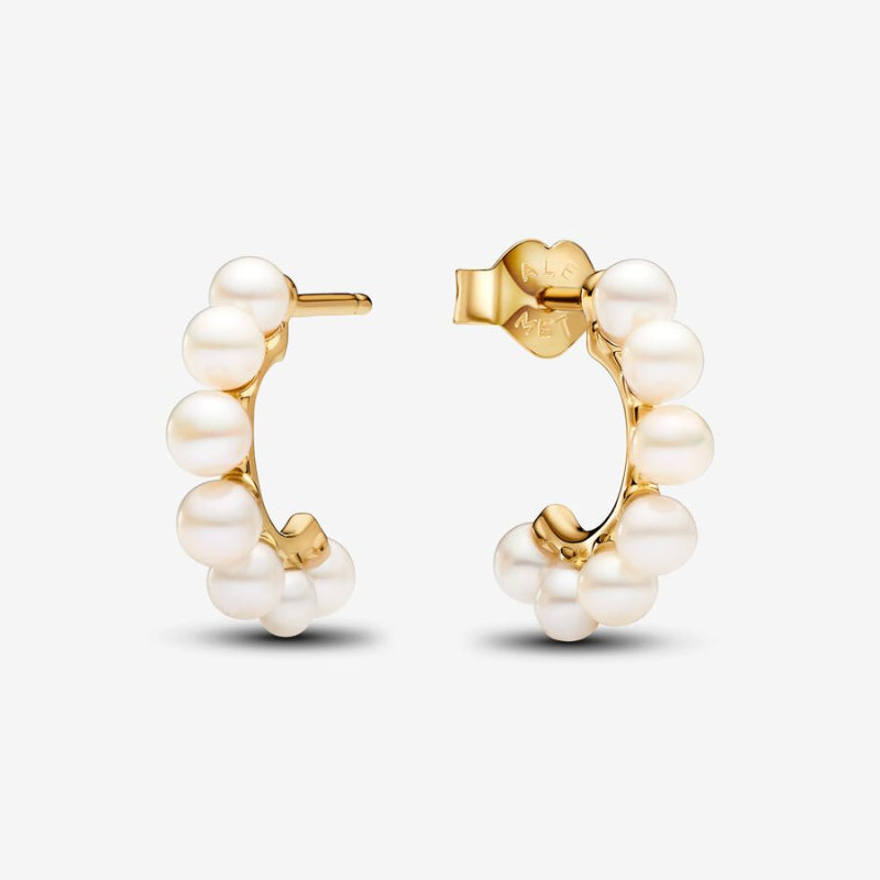 263179C01 Pandora 14k Gold-plated hoop earrings with white trea