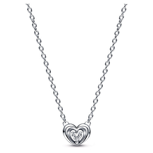 Pandora 392494C01-45 Heart sterling silver collier with clear cubi Radiant Heart & Floating Stone Pendant Collier Necklace SS23 Cycle A