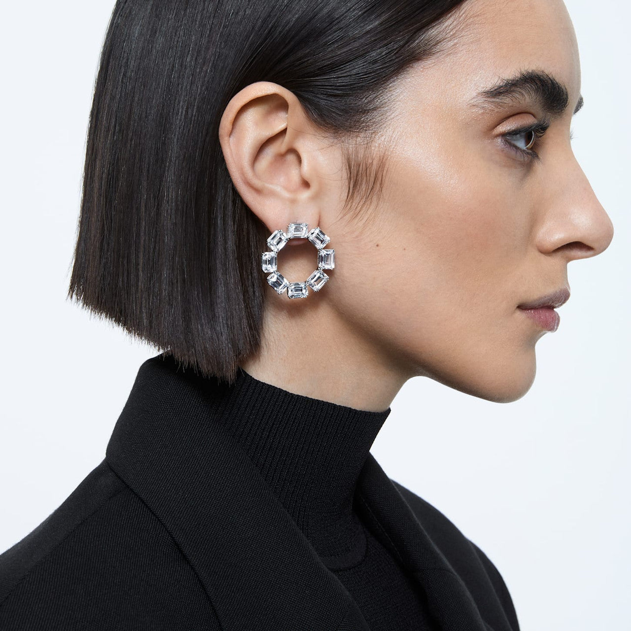 5618629 Swarovski Crystal Millenia Earrings Circle, White, Rhodium Plated