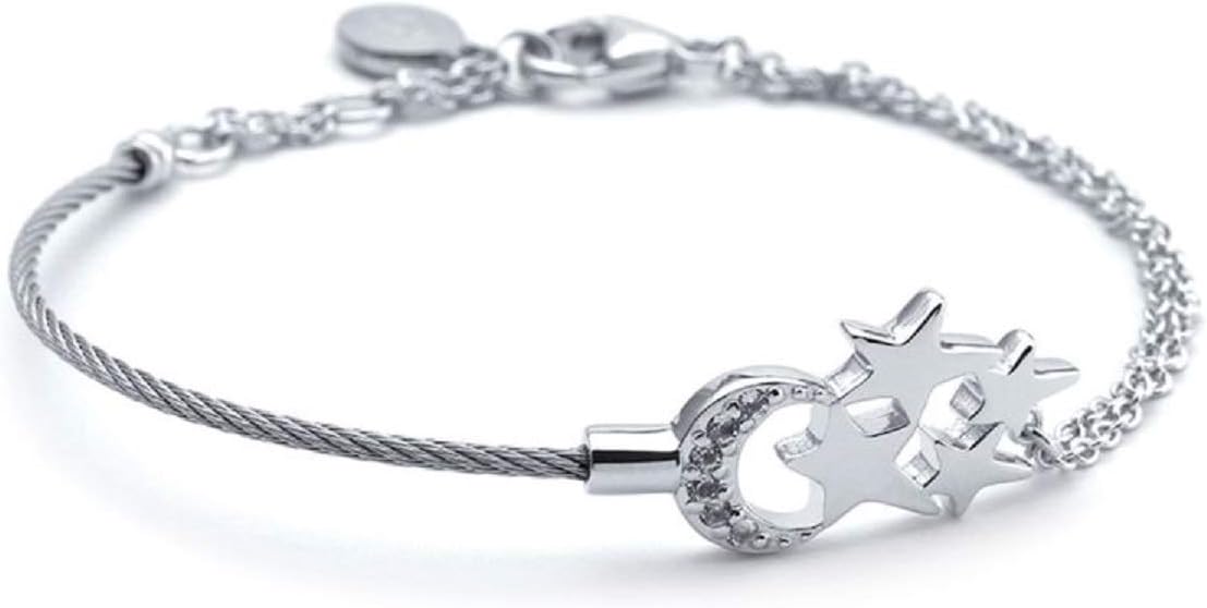 06-121-1247-0 Charriol Bracelet Silver Le Reve -6 White Topaz 0.103 Cts-Steel Cable