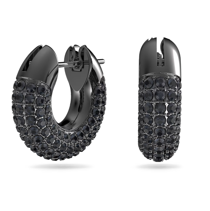 5620222 Dextera hoop earrings Pavé, Black, Ruthenium plated