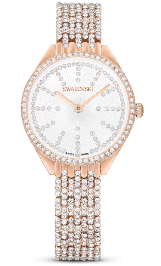 5644053 Attract watch Swiss Made, Full pavé, Metal bracelet, Rose gold tone, Rose gold-tone finish