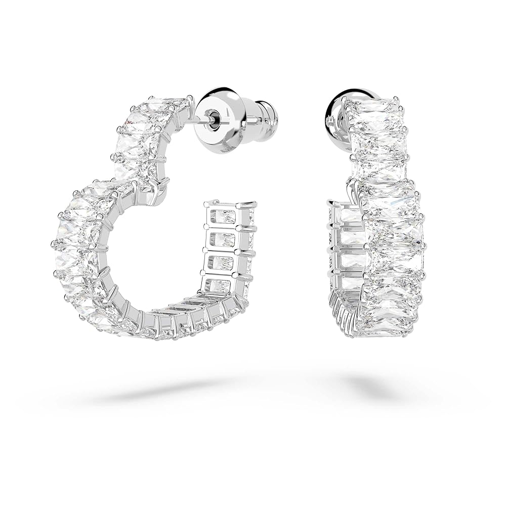 5653170 Matrix hoop earrings Heart, Small, White, Rhodium plated