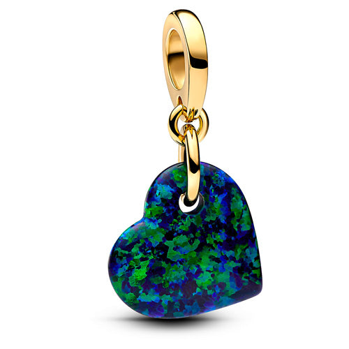 763348C01 Pandora Heart 14k gold-plated dangle with green blue lab-created opal