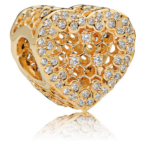 767039CZ Shine Honeycomb Lace Heart Charm