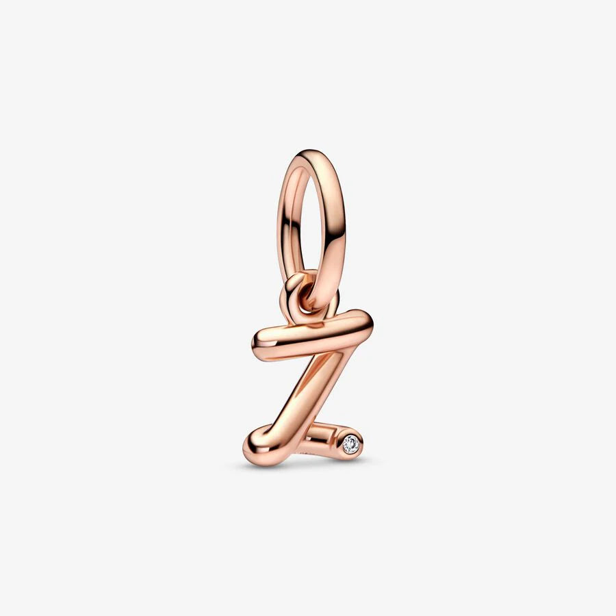Pandora 782457C01 Letter z 14k rose gold-plated dangle with cle Letter z Script Alphabet Dangle Charm SS23 Cycle A