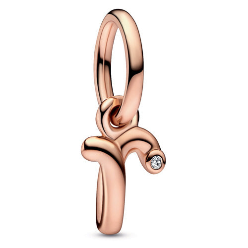 Pandora 782477C01 Letter r 14k rose gold-plated dangle with cle Letter r Script Alphabet Dangle Charm SS23 Cycle A
