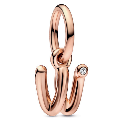 Pandora 782481C01 Letter w 14k rose gold-plated dangle with cle Letter w Script Alphabet Dangle Charm SS23 Cycle A