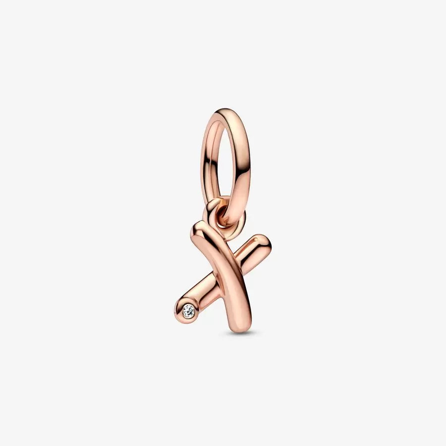Pandora 782482C01 Letter x 14k rose gold-plated dangle with cle Letter x Script Alphabet Dangle Charm SS23 Cycle A