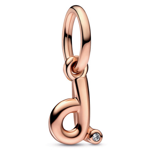 Pandora 782534C01 Letter d 14k rose gold-plated dangle with cle Letter d Script Alphabet Dangle Charm SS23 Cycle A