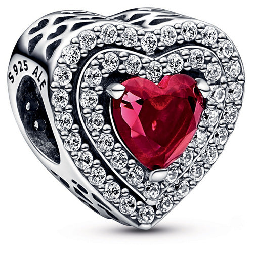 Pandora 799218C02 Heart sterling silver charm with cherries jub Sparkling Red Levelled Heart Charm SS23 Cycle A