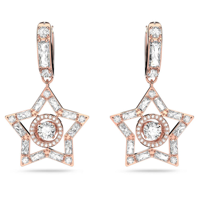 5617769 Stella hoop earrings Star, White, Rose-gold tone plated