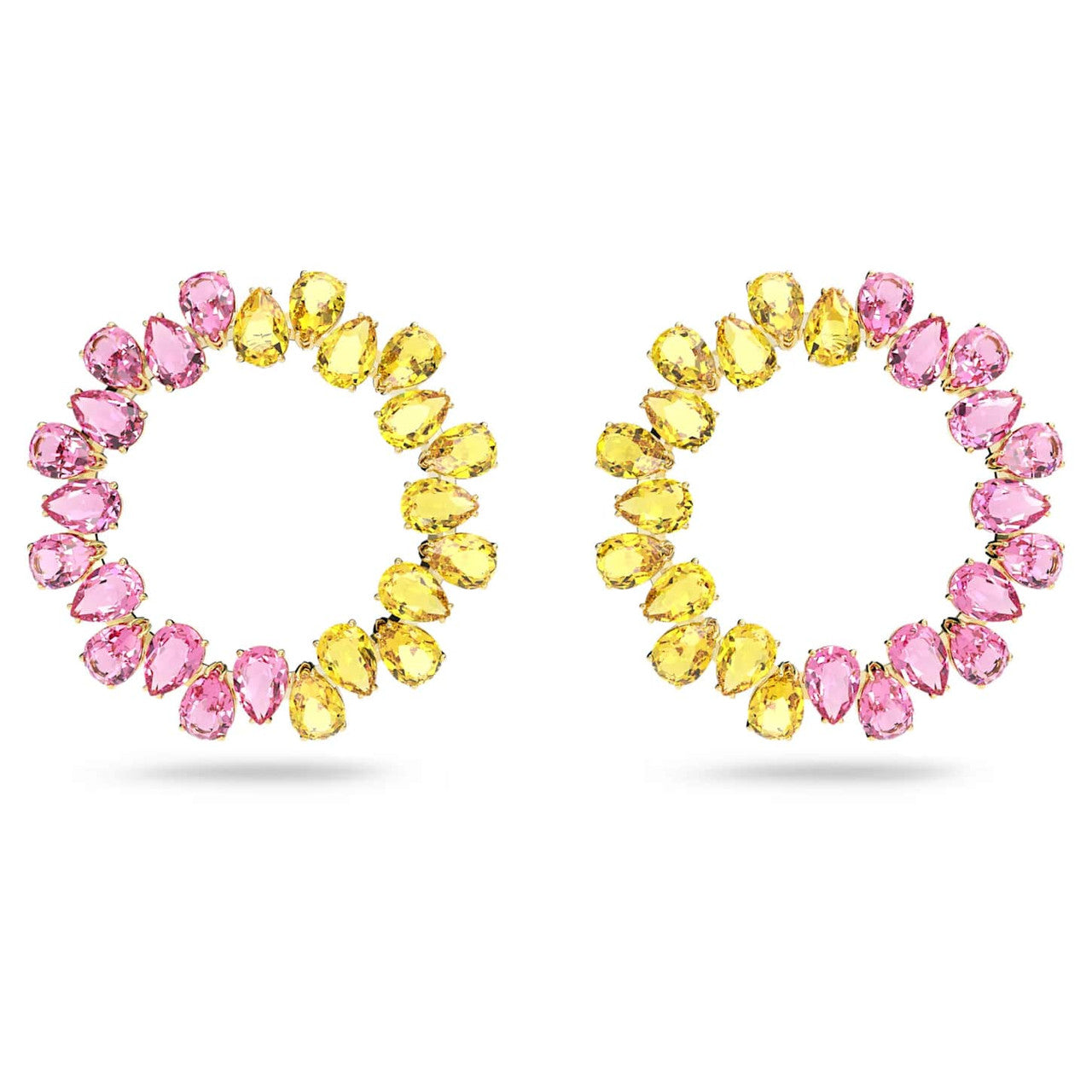 5615619 Millenia hoop earrings, Pear cut crystals, Multicolored, Gold-tone plated