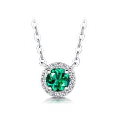 GT39S0541HE036/0.5 Carat GEMODA "Monaco" 1 Carat Green Oval Moissanite Halo Pendant Necklace in 925 Silver