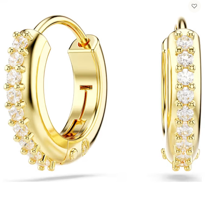 5697228 Matrix hoop earrings Round cut, White, Gold-tone plated