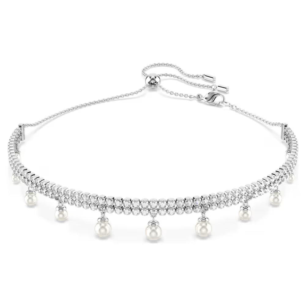 5720865 Swarovski Ariana Grande x Swarovski choker Crystal pearl, Round cut, White, Rhodium plated
