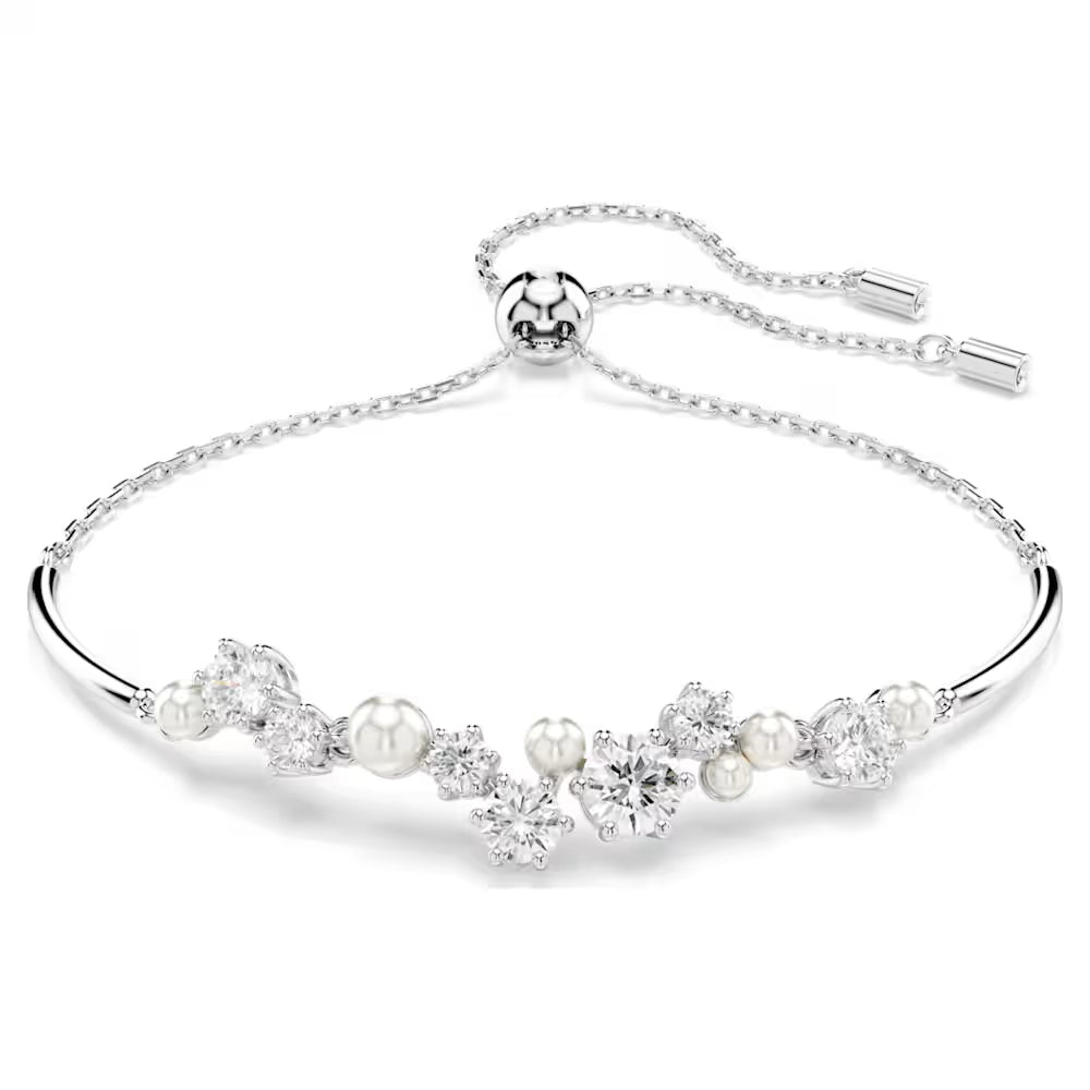 5705618 Swarovski Constella bangle Crystal pearl, Round cuts, White, Rhodium plated