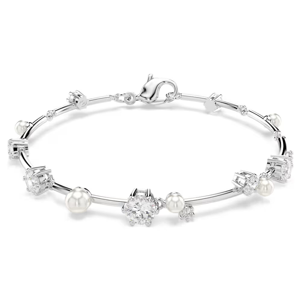 5707511 Swarovski Constella Tennis bracelet Crystal pearl, Round cuts, White, Rhodium plated