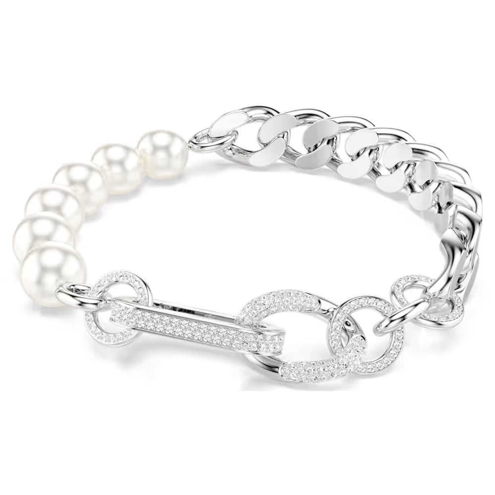 5692743 Swarovski Dextera bracelet Crystal pearl, Mixed links, White, Rhodium plated
