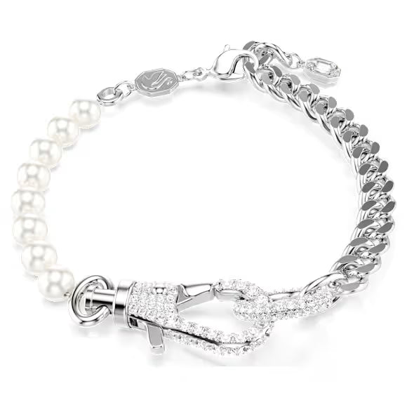 5696256 Swarovski Dextera bracelet Pavé, Crystal pearl, White, Rhodium plated