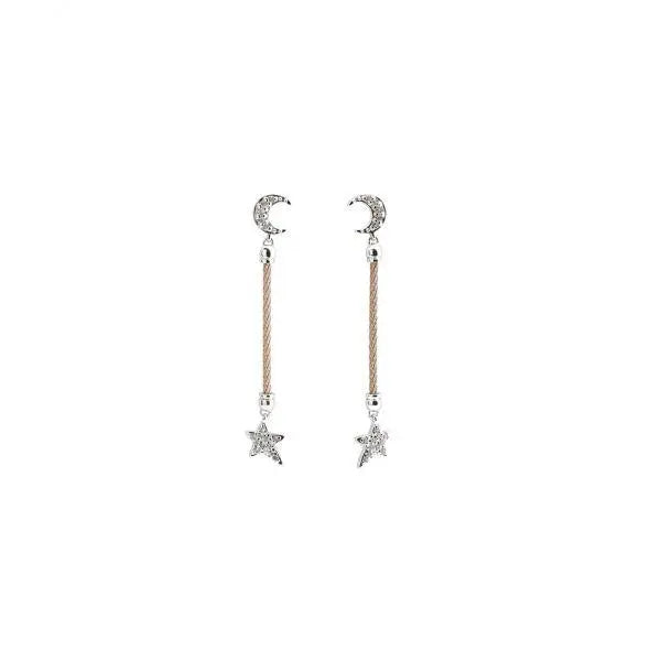 03-221-1247-1 Charriol Earrings- Silver -Le Reve-32 White Topaz 0.218Cts-Steel Pink PVD Cable