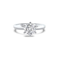 G17W1061S-009 GEMODA "Brilliance" Moissanite 1ctw Signature Moissanite Round Solitaire 18k Engagement Ring