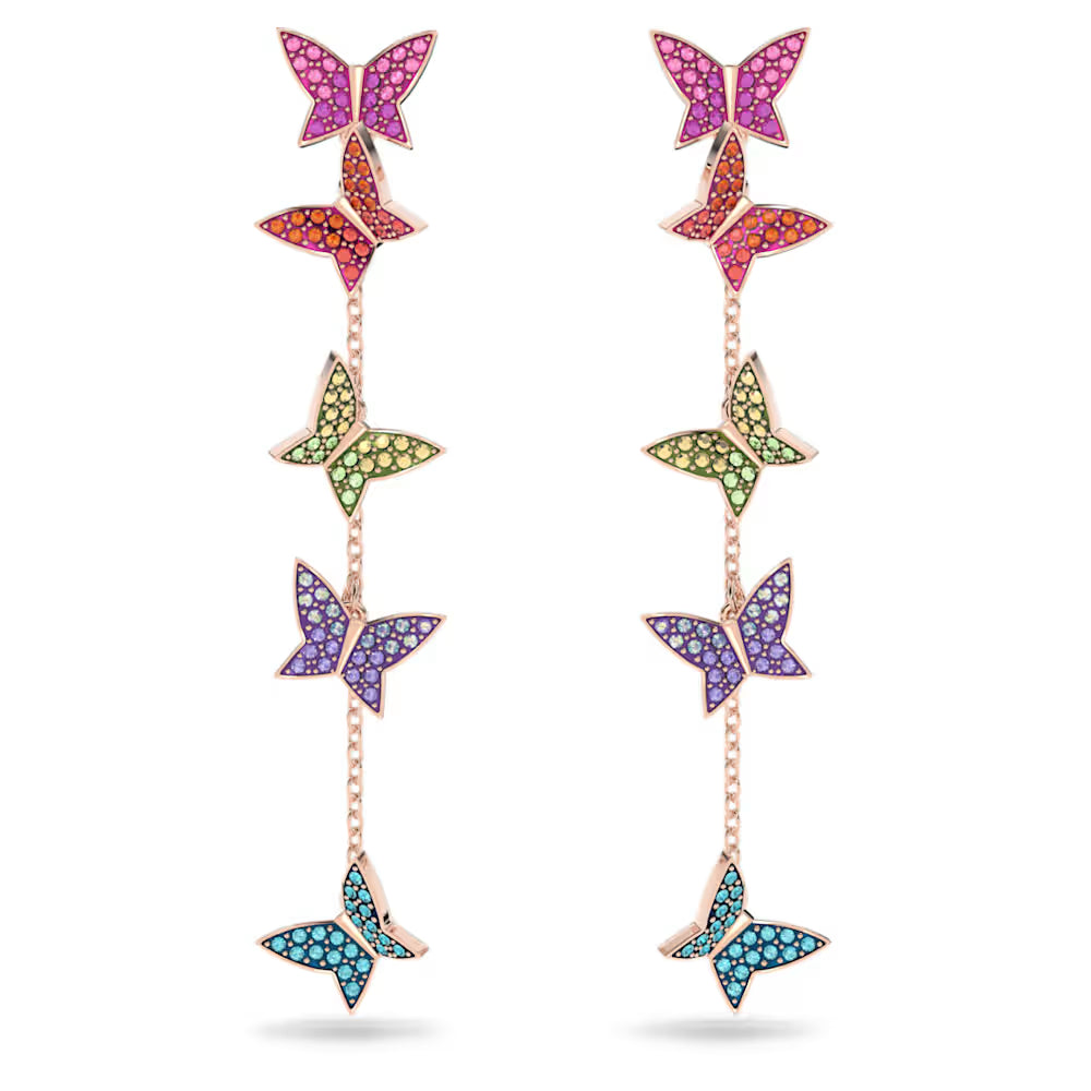 5636425 Lilia drop earrings, Butterfly, Long, Multicolored, Rose-gold tone plated