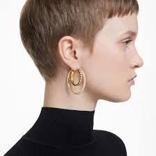 5629906 Rota hoop earrings, Mixed cuts, White, Gold-tone plated
