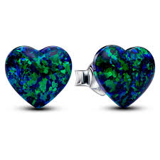 293356C01 Pandora Heart sterling silver stud earrings with green blue lab-created opal