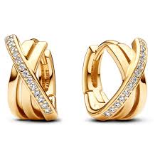 263150C01 Pandora 14k Gold-plated hoop earrings with clear cubi