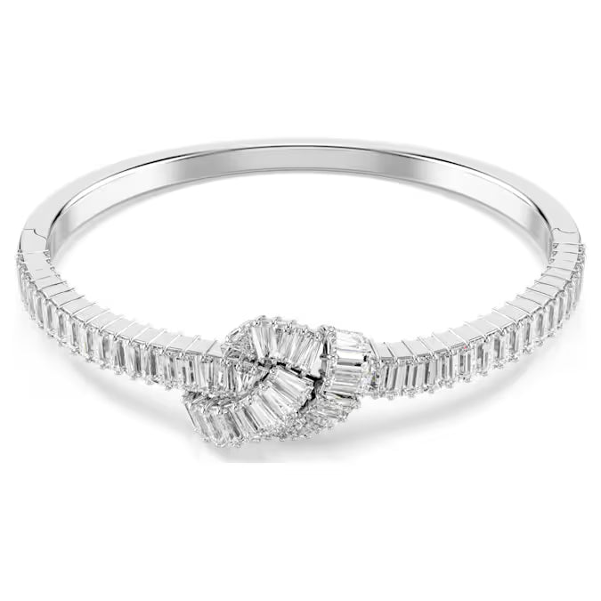 5727120 Swarovski Matrix bangle Baguette cut, Knot, White, Rhodium plated