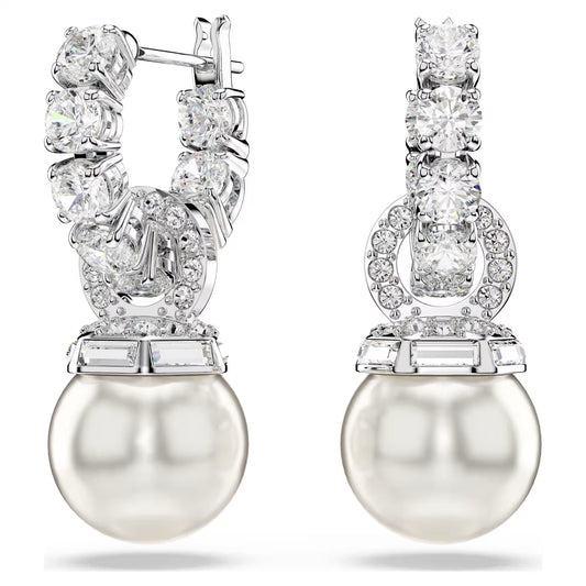 5691716 Swarovski Matrix drop earrings Crystal pearl, Round cut, White, Rhodium plated