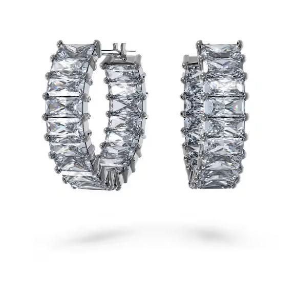 5658650 Matrix hoop earrings Baguette cut, Gray, Ruthenium plated
