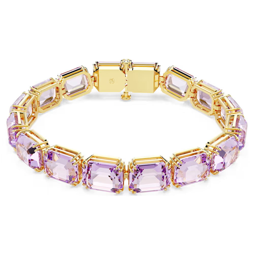 5720487 Swarovski Millenia Tennis bracelet Octagon cut, Purple, Gold-tone plated