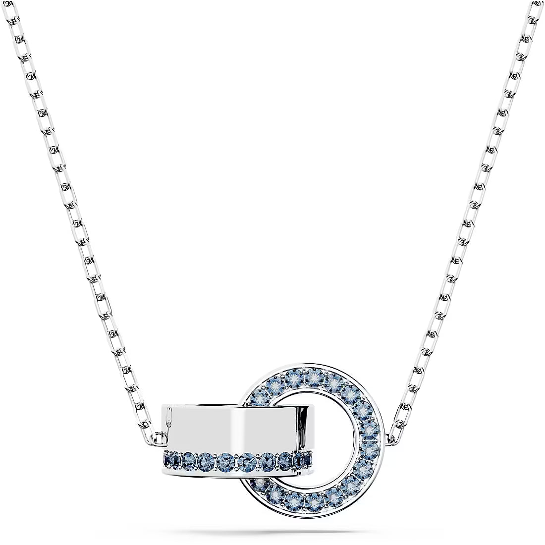 5663504 Hollow pendant, Interlocking loop, Blue, Rhodium plated