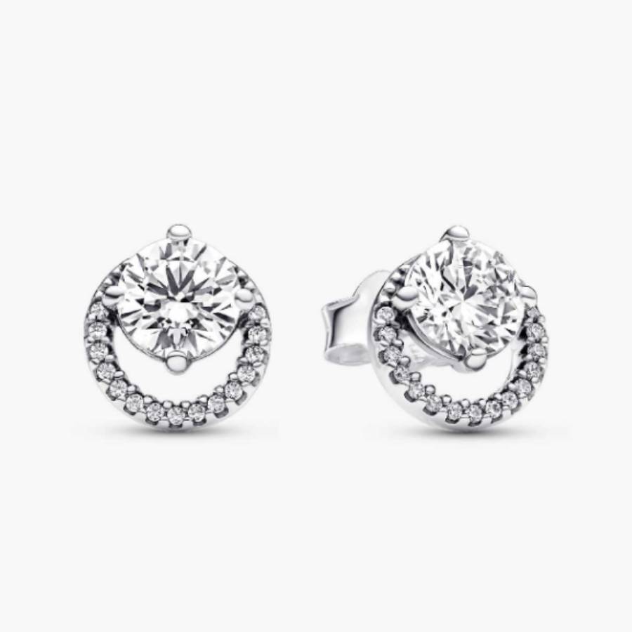 291248C01 Pandora Sterling silver stud earrings with clear cub