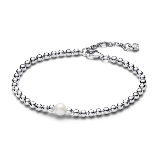 593173C01-18 Pandora Beaded sterling silver bracelet with white tr
