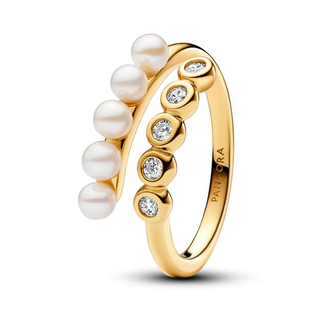 163146C01-52 Pandora 14k Gold-plated open ring with white treated