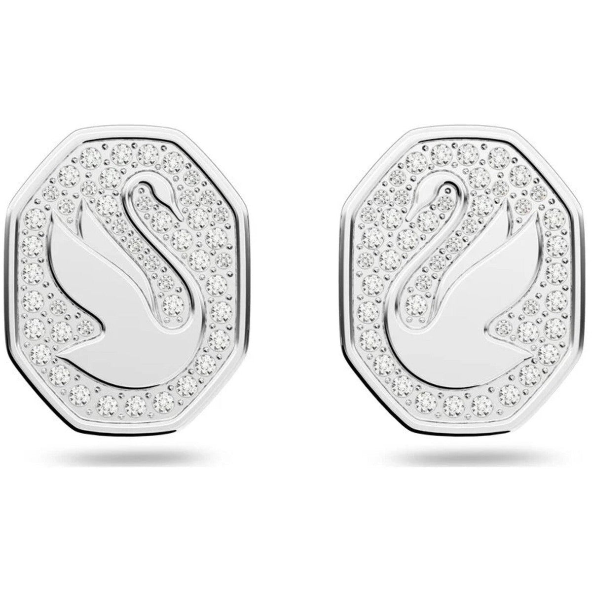 5621097 Signum stud earrings Swan, White, Rhodium plated