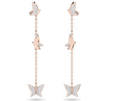5636426 Lilia drop earrings, Butterfly, Long, White, Rose-gold tone plated