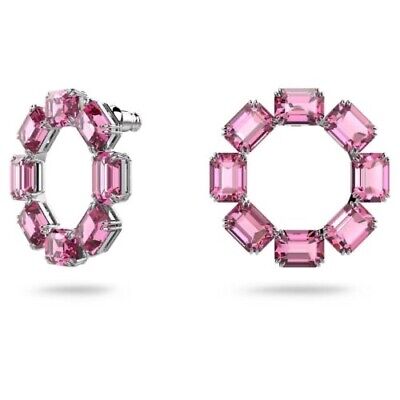 5614296 Millenia hoop earrings Circle, Octagon cut, Pink, Rhodium plated