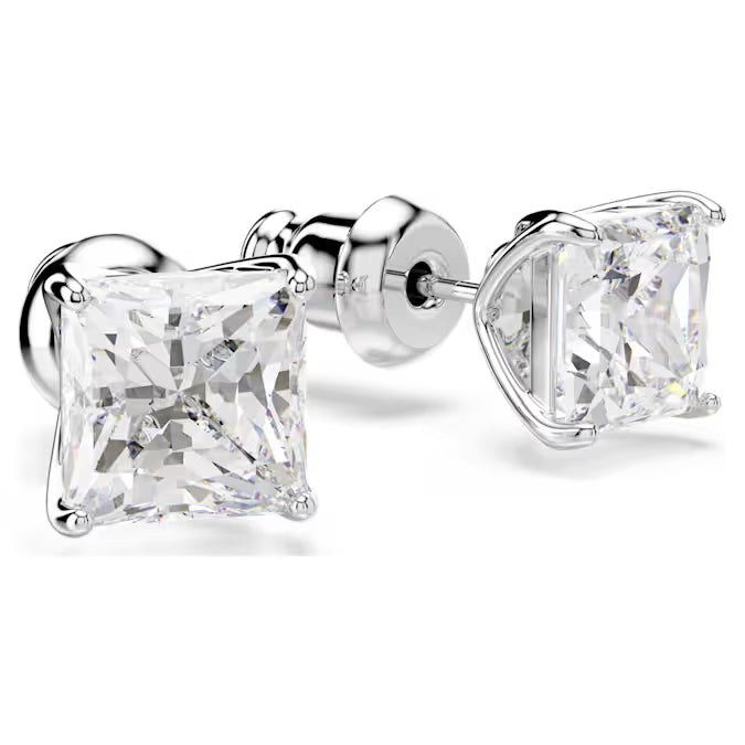 5430365 Swarovski Stilla Attract stud earrings Square cut, White, Rhodium plated