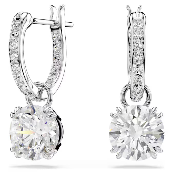 5636717 Swarovski Stilla drop earrings Round cut, White, Rhodium plated