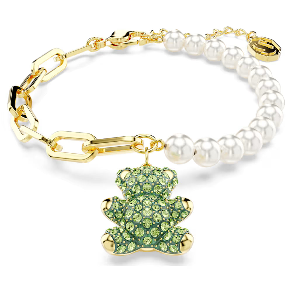 5669167 Teddy bracelet, Bear, Green, Gold-tone plated