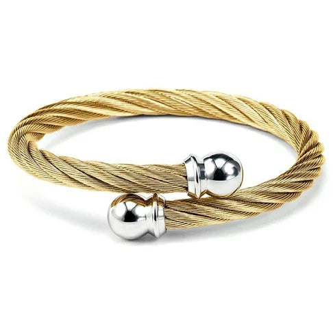 04-401-1216-0M Celtic - Stainless steel bangle, Stainless steel Cable and Decor,  Yellow Gold PVD (6mm), Size M